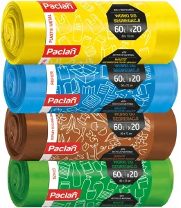 Worki na śmieci do segregacji odpadów Paclan 4 kolory 60l 4 rolki