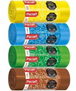 Worki na śmieci do segregacji odpadów Paclan 4 kolory 35l 4 rolki